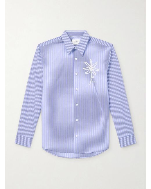 NN07 Blue Quinsy Appliquéd Pinstriped Supima Cotton Shirt for men