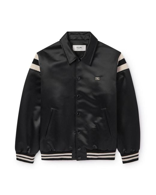 Céline Black Teddy Logo-Embroidered Satin Varsity Jacket for men