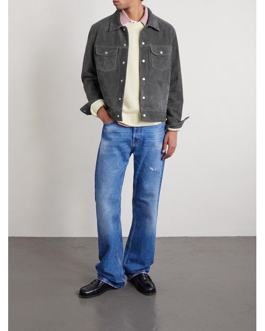 FRAME Gray Suede Trucker Jacket for men