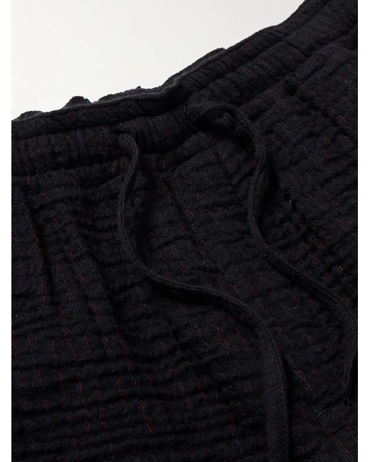 YMC Alva schmal zulaufende Hose aus einer Stretch-Baumwoll-Wollmischung in Knitteroptik mit Kordelzugbund in Black für Herren