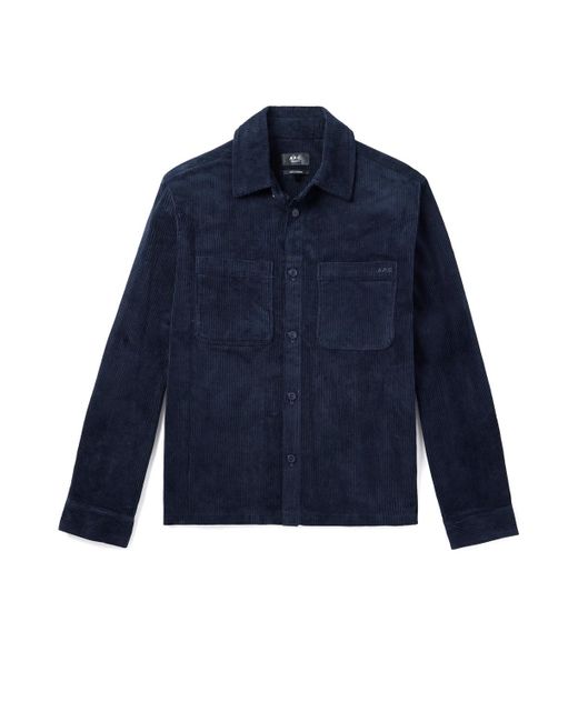 A.P.C. Blue Leon Logo-Embroidered Cotton-Corduroy Overshirt for men