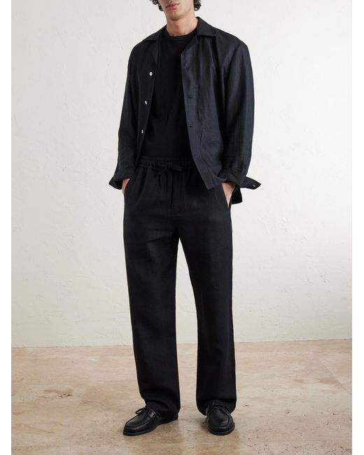 Saman Amel Black Straight-Leg Linen Trousers for men