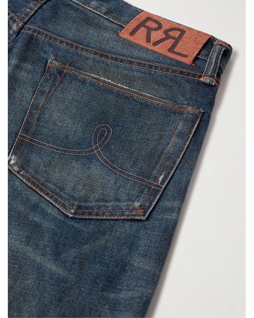 RRL Blue Straight-Leg Distressed Selvedge Jeans for men