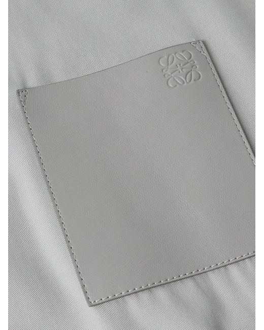 Loewe Gray Logo-Debossed Leather-Trimmed Cotton-Twill Hooded Jacket for men