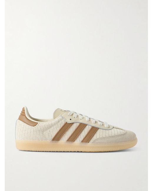 Adidas Originals Natural Samba Og Suede-Trimmed Perforated Leather Sneakers for men