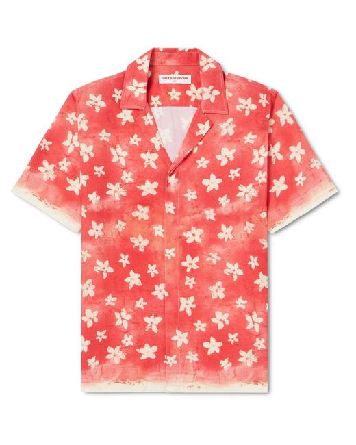 Orlebar Brown Red Maitan Budding Life Camp-collar Floral-print Canvas Shirt for men