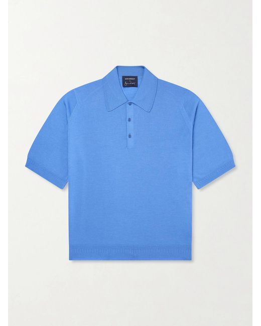 John Smedley Blue Bill Nighy Merino Wool Polo T-Shirt for men
