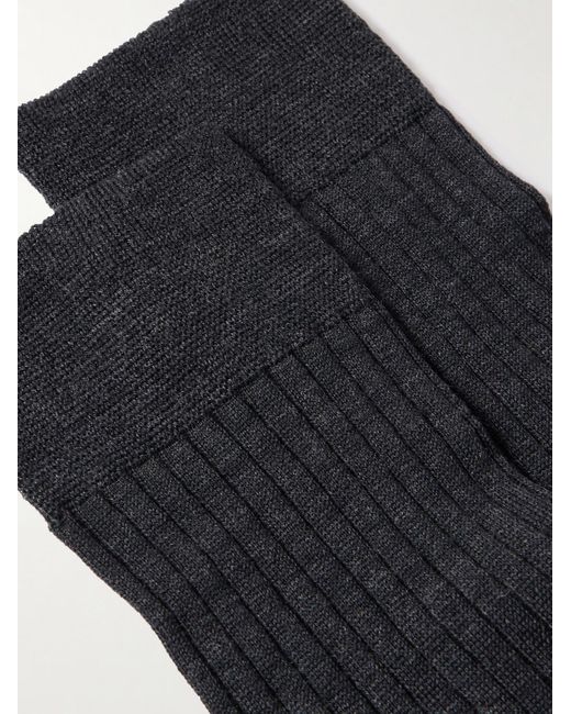 Mr P. Black Ribbed Merino Wool-blend Socks for men