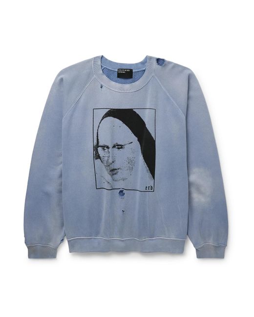 Enfants Riches Deprimes Blue Singing Woman Distressed Printed Garment-dyed Cotton-jersey Sweatshirt for men