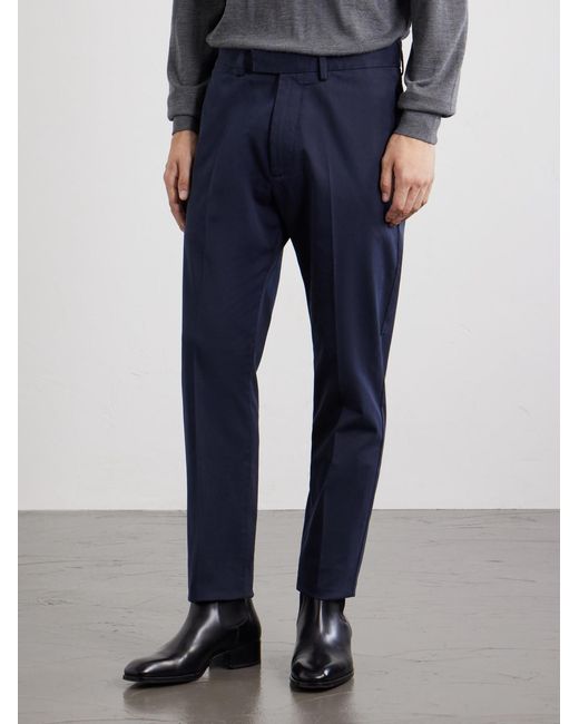 Tom Ford Blue Tapered Cotton-blend Twill Trousers for men