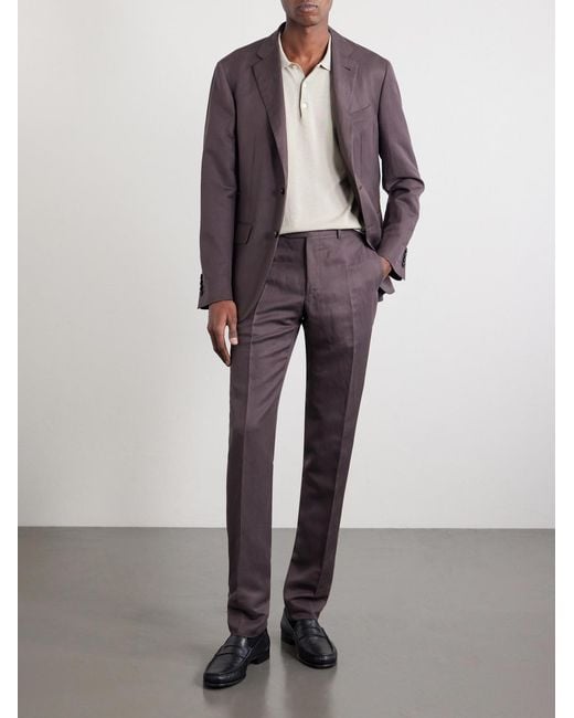 Canali Purple Straight-leg Linen And Silk-blend Suit Trousers for men