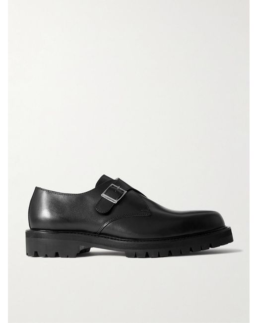 Mr P. Black Jacques Leather Monk-Strap Shoes for men