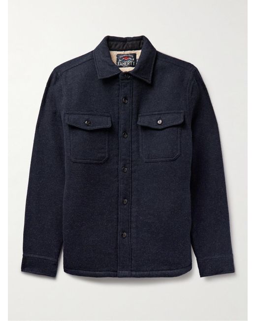 Faherty Brand Blue Cpo Fleece-lined Organic Cotton And Wool-blend Flannel Overshirt for men