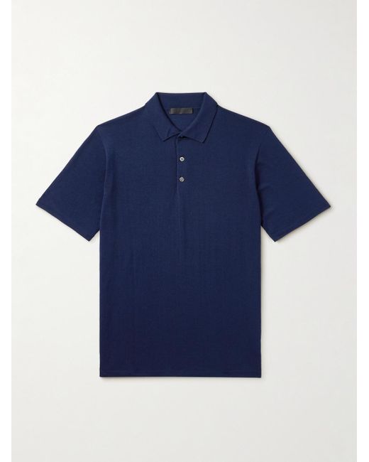 Saman Amel Blue Slim-Fit Wool Polo Shirt for men