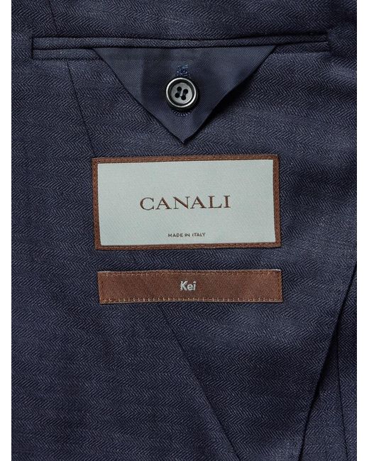 Canali Blue Unstructured Wool, Silk And Linen-Blend Blazer for men