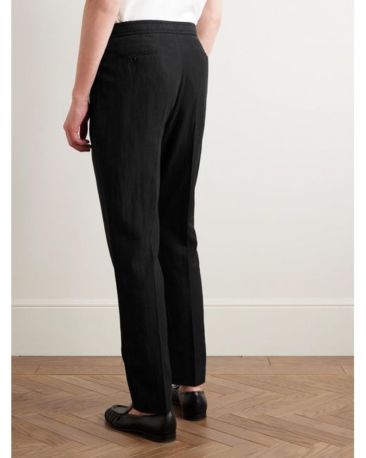 Officine Generale Black Drew Tapered Pleated Garment-Dyed Lyocell-Blend Trousers for men