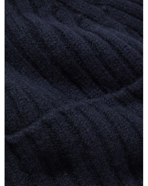 Drake's Blue Ribbed Wool Beanie for men