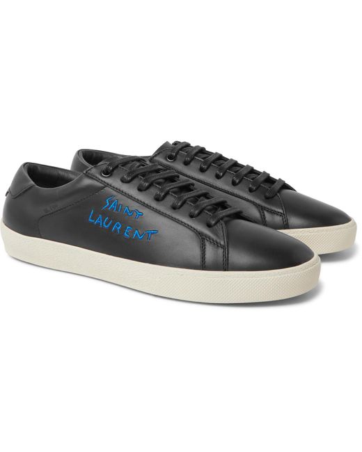 Saint Laurent Black Sl/06 Court Classic Logo-embroidered Leather Sneakers for men
