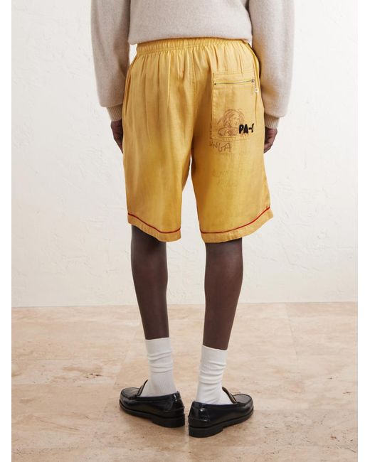 Paly Hollywood Yellow Montauk Embroidered Printed Corduroy-linen Shorts for men