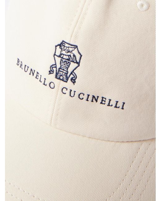 Brunello Cucinelli Natural Logo-embroidered Leather-trimmed Cotton-twill Baseball Cap for men