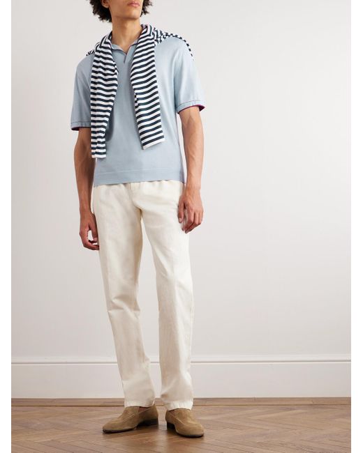Loro Piana Blue Silk And Cashmere-Blend Polo Shirt for men