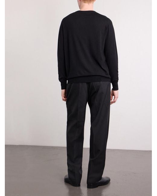 William Lockie Blue Merino Wool Sweater for men