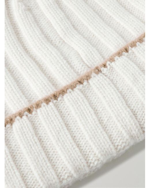 Brunello Cucinelli Natural Ribbed Cashmere Beanie for men