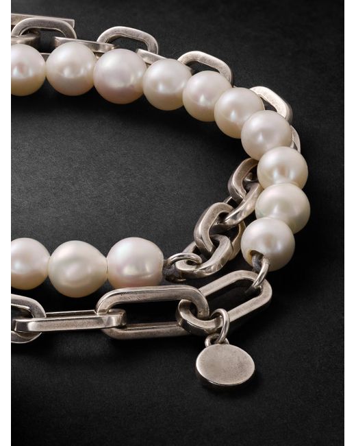 MAOR Black Trio Elm Burnished Sterling And Pearl Wrap Bracelet for men