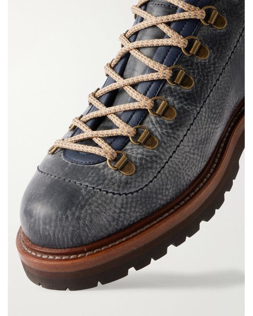 Brunello Cucinelli Gray Leather Hiking Boots for men