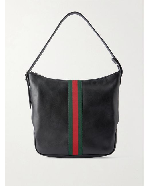 Gucci Black Lunetta Webbing-Trimmed Leather Tote Bag for men