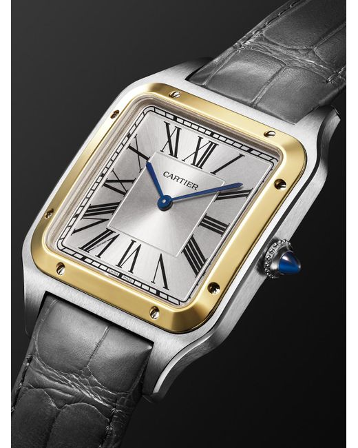Cartier Black Santos-Dumont Extra-Large Hand-Wound 18-Karat And Stainless Steel Watch, Ref. W2Sa0034 for men