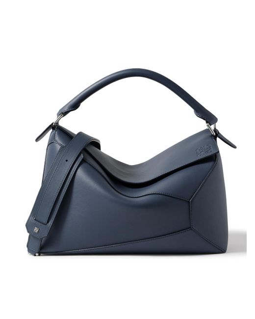 Loewe Blue Puzzle Edge Large Logo-Debossed Leather Messenger Bag for men