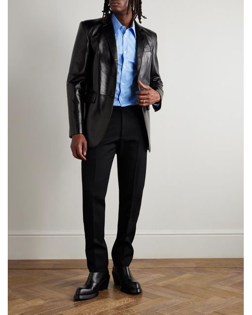 McQueen Blue Slim-Fit Harness-Detailed Stretch-Cotton Shirt for men