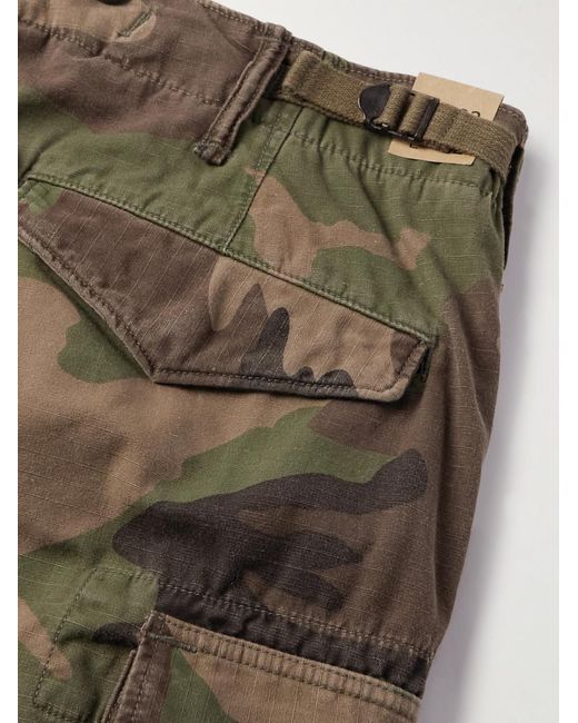 RRL Green Tapered Camouflage-Print Cotton-Ripstop Cargo Trousers for men