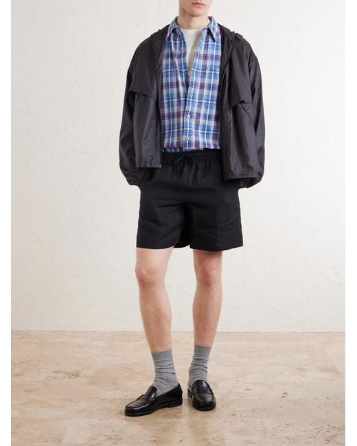 Aimé Leon Dore Blue Straight-Leg Linen Drawstring Shorts for men