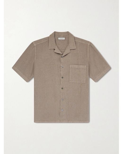 Canali Gray Camp-Collar Linen Shirt for men