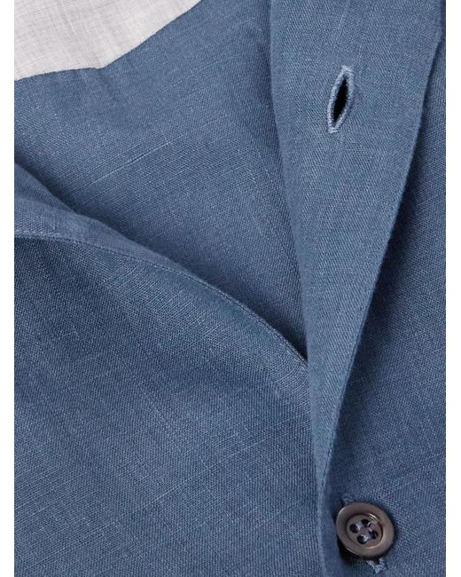 Brunello Cucinelli Blue Camp-collar Hemp Shirt for men