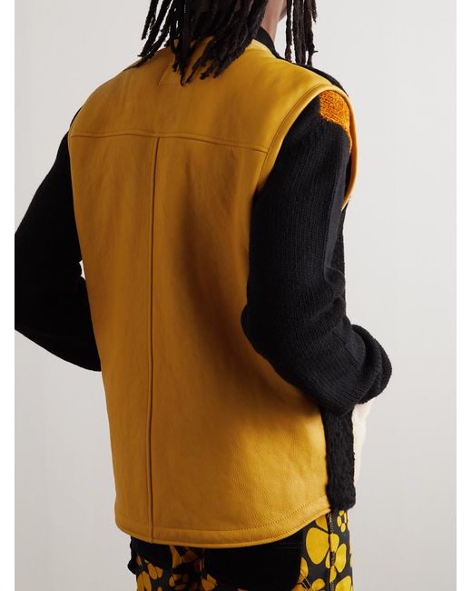 Marni Black Carhartt Wip Logo-Detailed Colour-Block Shearling Gilet for men