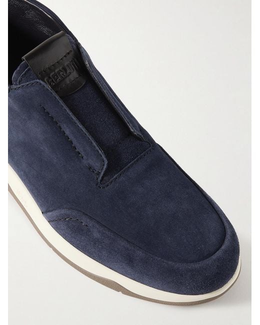 Berluti Blue Échappée Scritto Suede Slip-On Sneakers for men