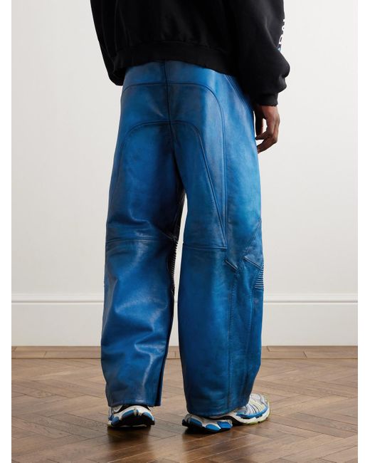 Balenciaga Blue Biker Wide-leg Panelled Leather Drawstring Trousers for men