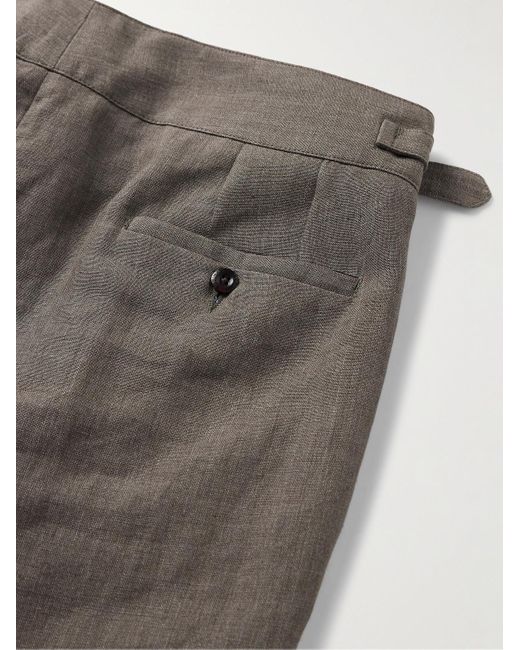 Pantaloni a gamba affusolata in lino con pinces Manny di Rubinacci in Gray da Uomo