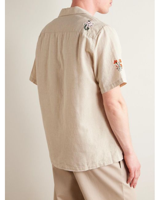 Camicia in misto lino e cotone con colletto convertibile e ricami Spring 2 di Portuguese Flannel in Natural da Uomo