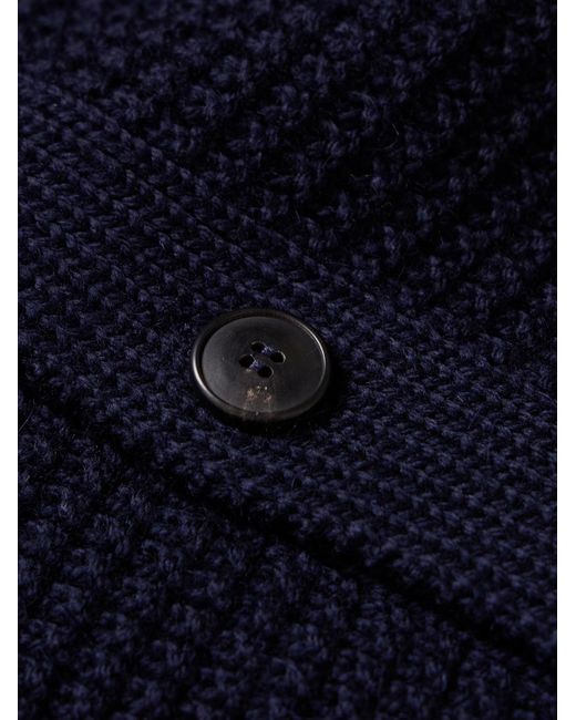 Sunspel Blue Ribbed Merino Wool Cardigan for men