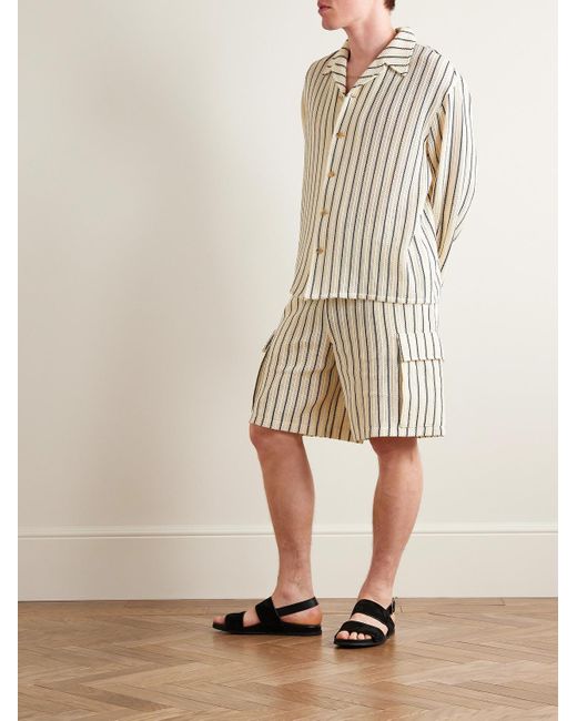 LE17SEPTEMBRE Natural Camp-collar Striped Crocheted Cotton Shirt for men