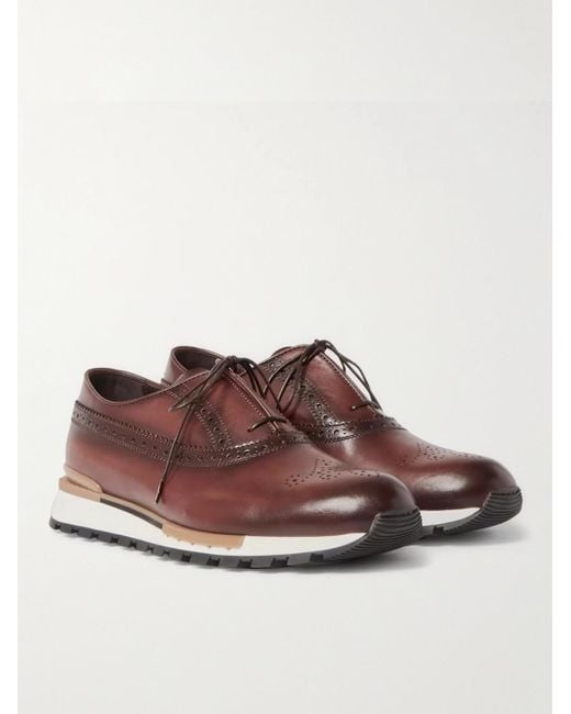 Berluti Brown Fast Track Leather Sneakers for men