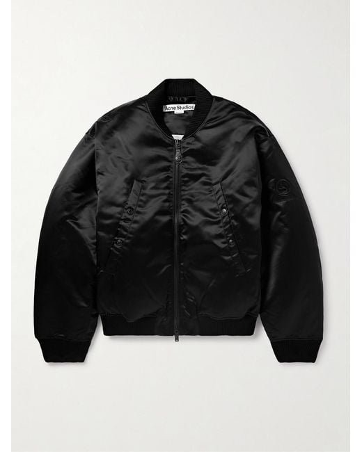 Acne Black Oliev Logo-Embroidered Padded Satin Bomber Jacket for men