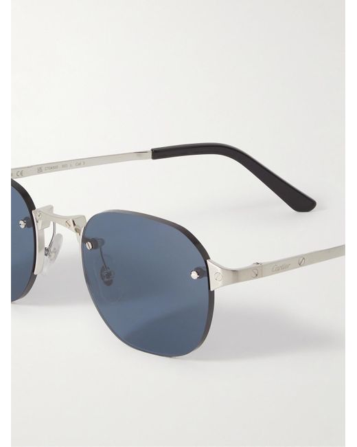 Cartier Santos de Cartier rahmenlose ovale Sonnenbrille mit silberfarbenen Details in Blue für Herren