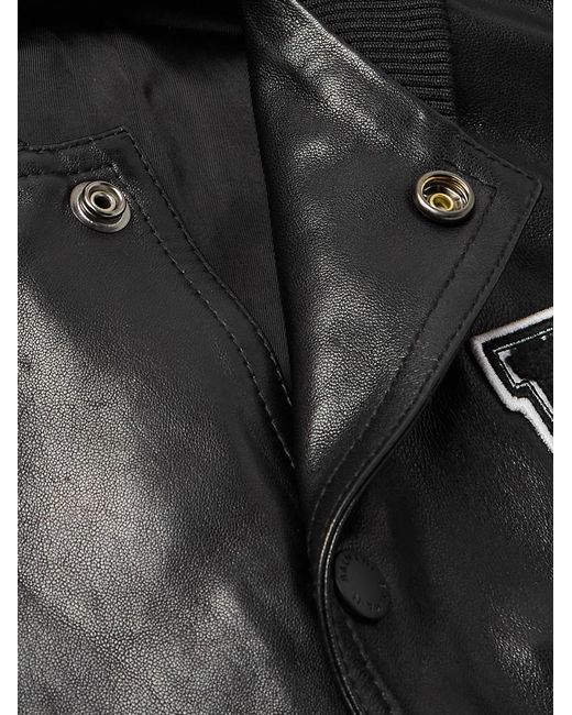 Balmain Black Logo-Appliquéd Leather And Wool Varsity Jacket for men