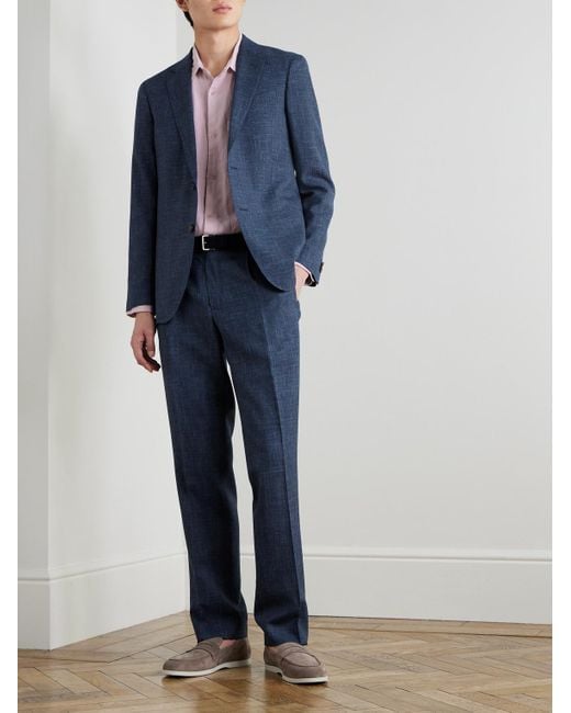 Mr P. Blue Mike Straight-Leg Pleated Wool, Silk And Linen-Blend Suit Trousers for men
