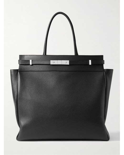 Saint Laurent Black Manhattan Full-grain Leather Tote Bag for men